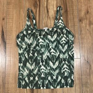 Duluth Trading Co Tankini Swim Top Green/Cream 14